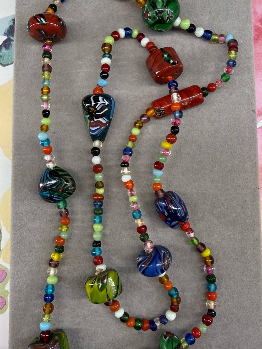 Artisan Milfore Glass Multicolor Glass Bead Necklace - 42” - Picture 4 of 4
